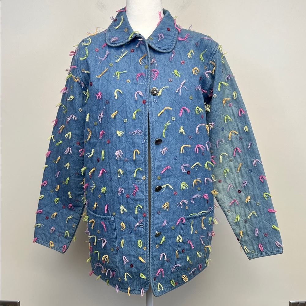 Quacker Factory 90s Vintage Women's Artsy Colorful Denim Quilted Jacket XL 14/16